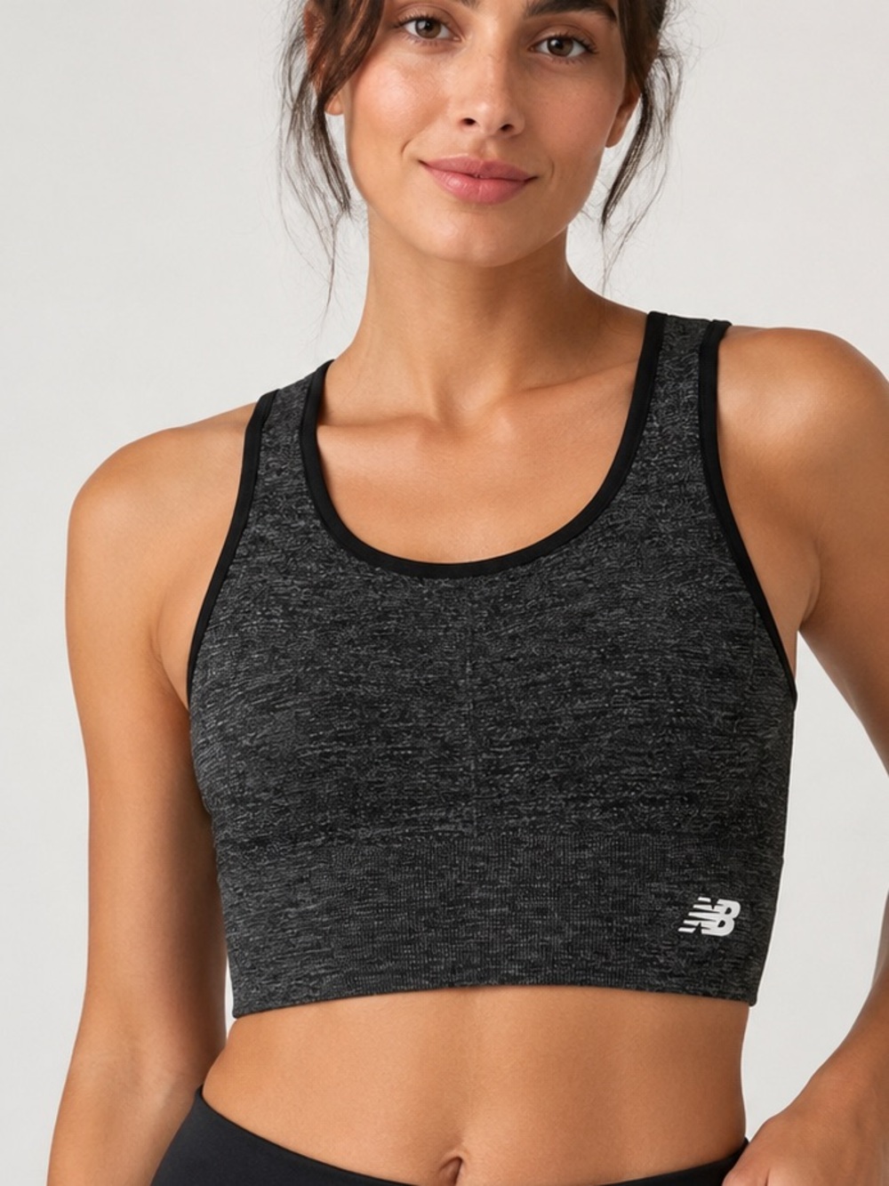 New‎ Balance Seamless Longline Sports Bra Black gray heather Small NWOT athletic